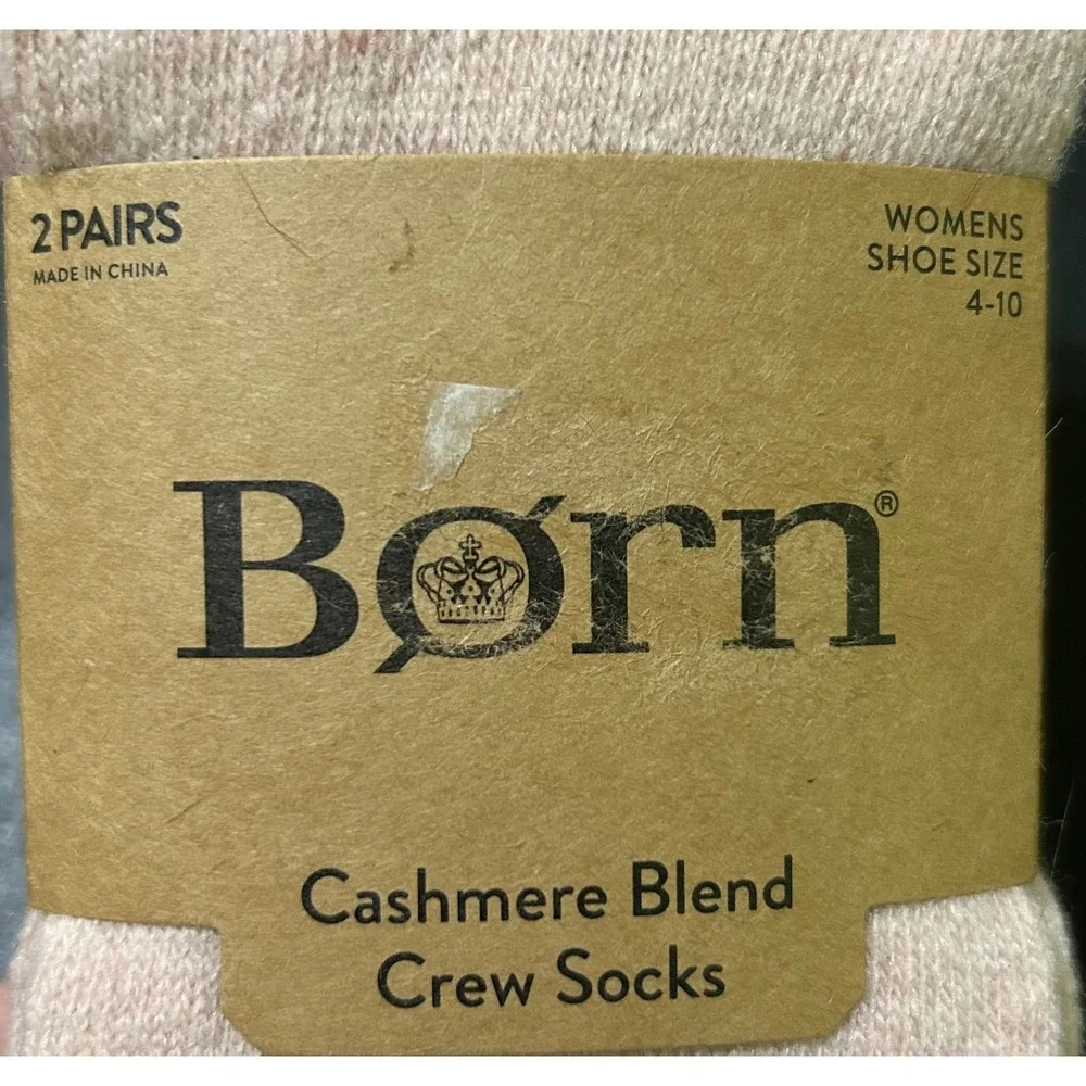 Born Crew Socks Women 4-10 Pink Brown Cashmere Wool Blend 2 Pair Pack NEW Comfy